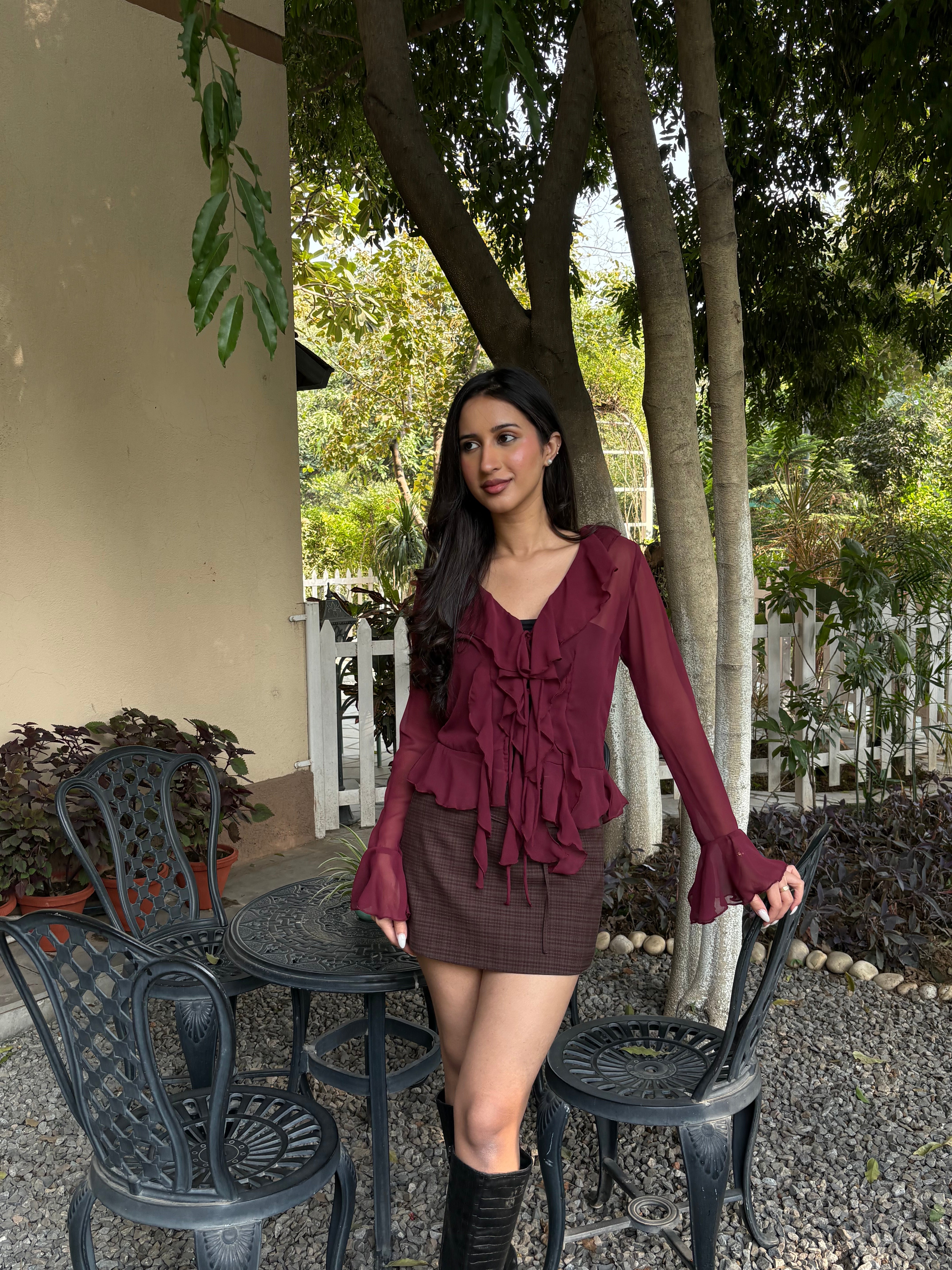 Juliette Ruffle Top in Burgundy