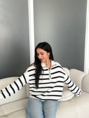 Collared Stripped Zipper Knit