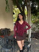 Juliette Ruffle Top in Burgundy