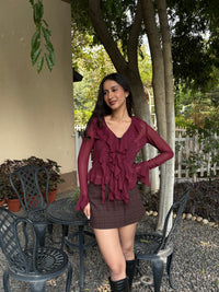 Juliette Ruffle Top in Burgundy