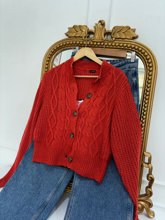 Estelle Cable Knit Cardigan in Brick (S-2XL)