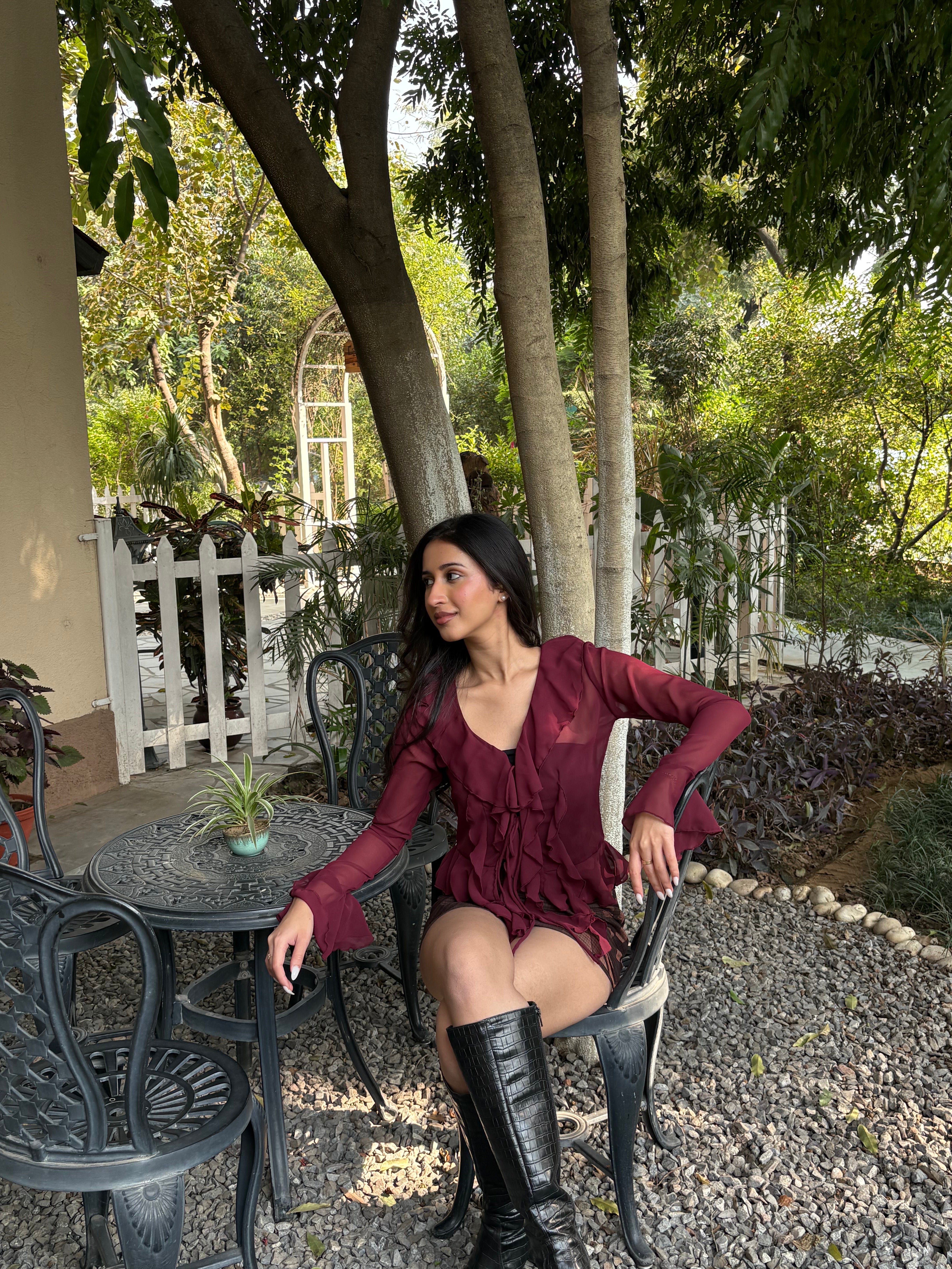 Juliette Ruffle Top in Burgundy