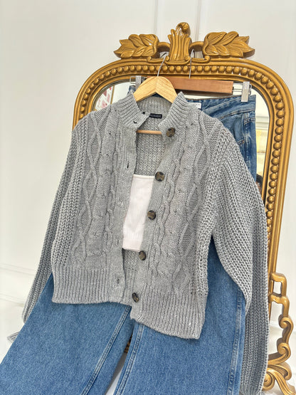 Estelle Cable Knit Cardigan in Grey (S-2XL)