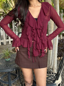 Juliette Ruffle Top in Burgundy