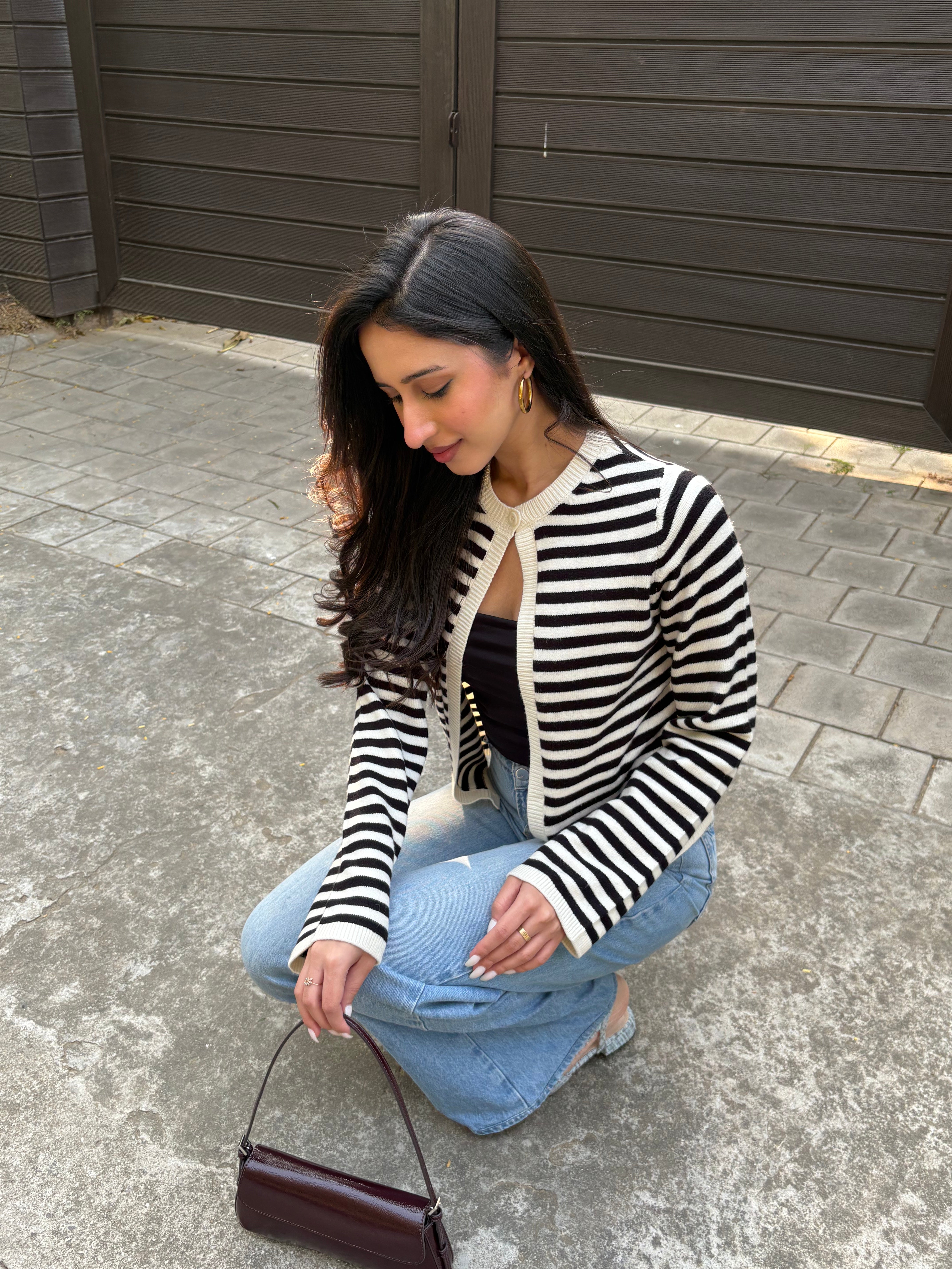 Matilda Single Button Cardigan in Stripes