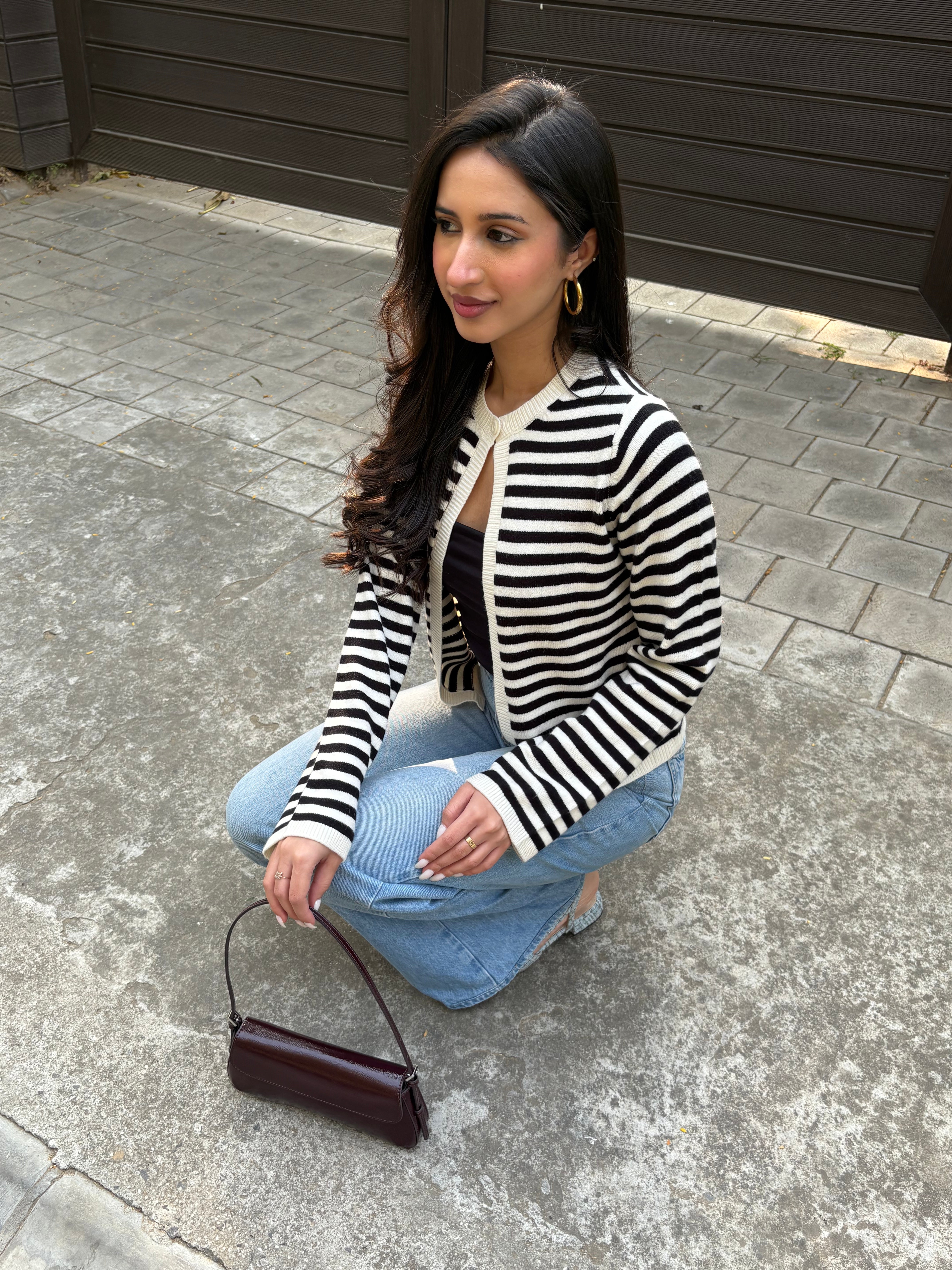 Matilda Single Button Cardigan in Stripes