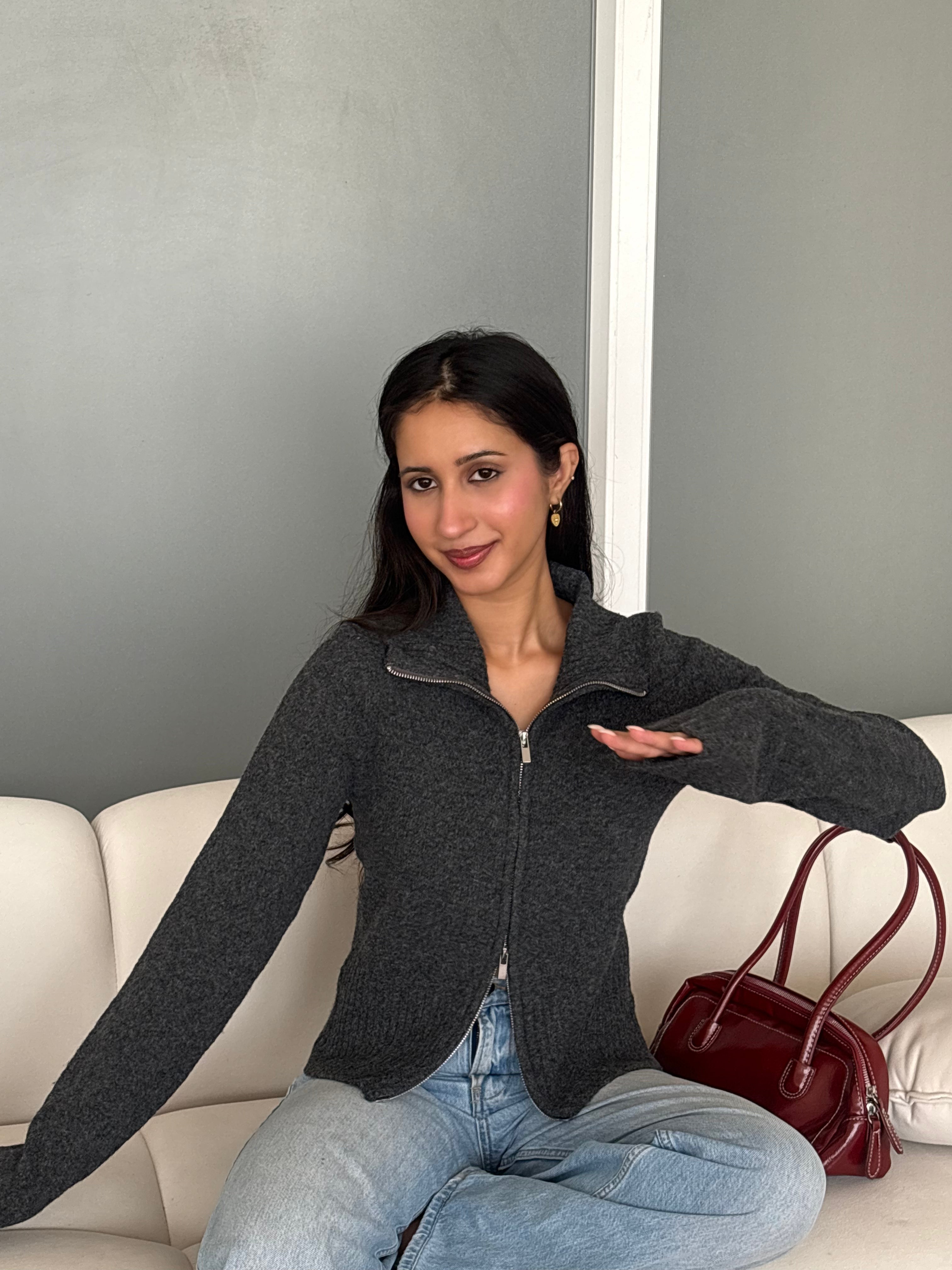 Softest Knit Zipper in Dark Grey
