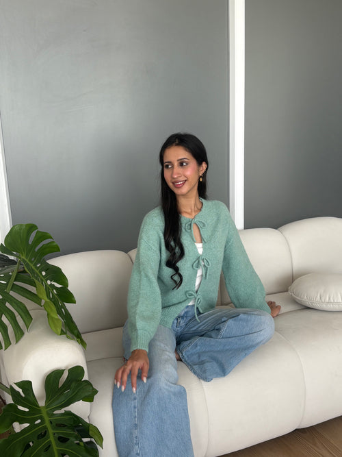 Cozy Tie-Up Cardigan in Teal