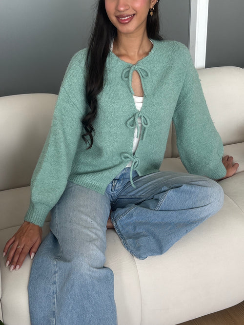 Cozy Tie-Up Cardigan in Teal