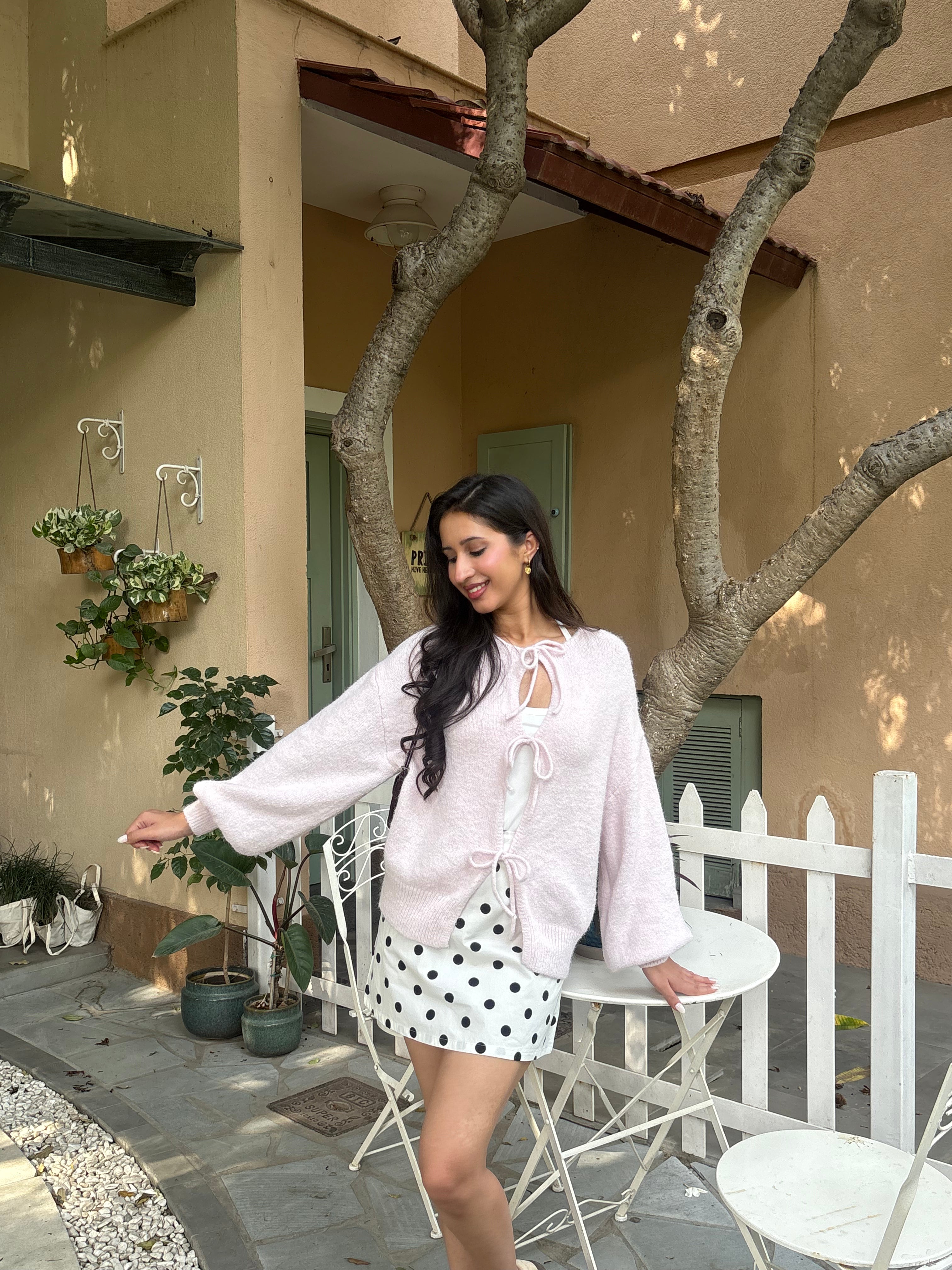 Cozy Tie-Up Cardigan in Blush