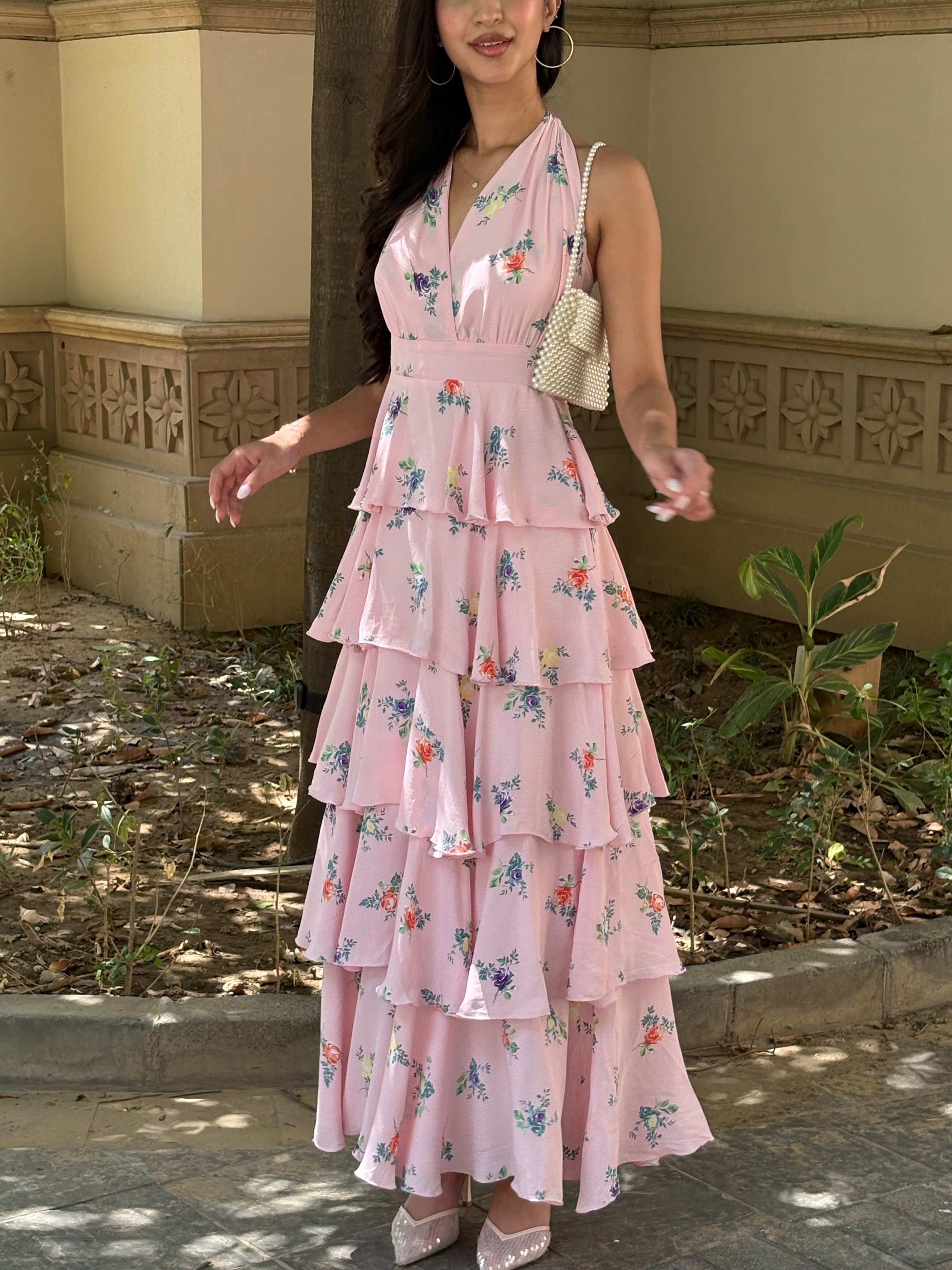 Arabelle Frill Dress in Pink Floral