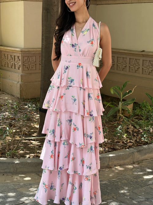 Arabelle Frill Dress in Pink Floral