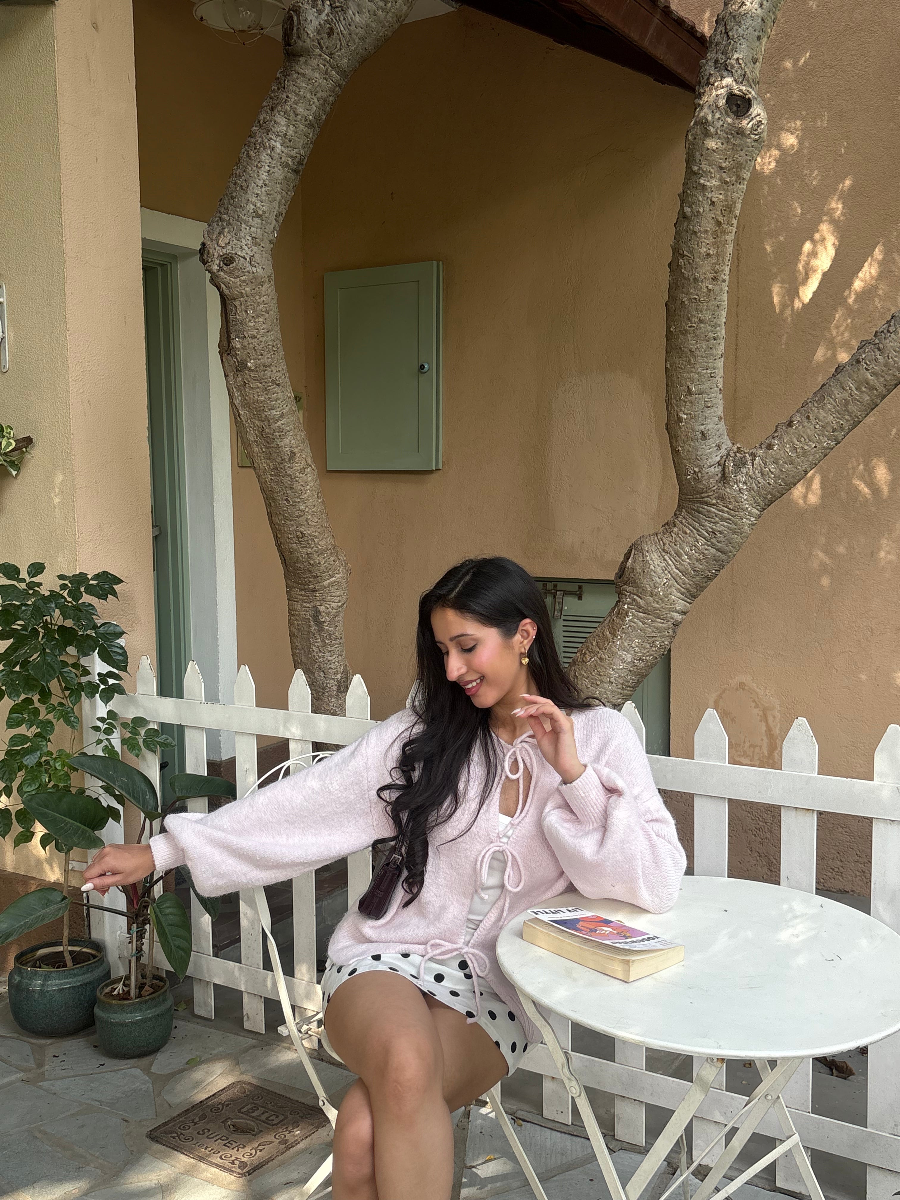 Cozy Tie-Up Cardigan in Blush