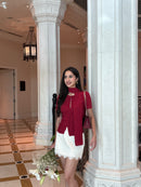Sylvie Top with Scarf in Crimson
