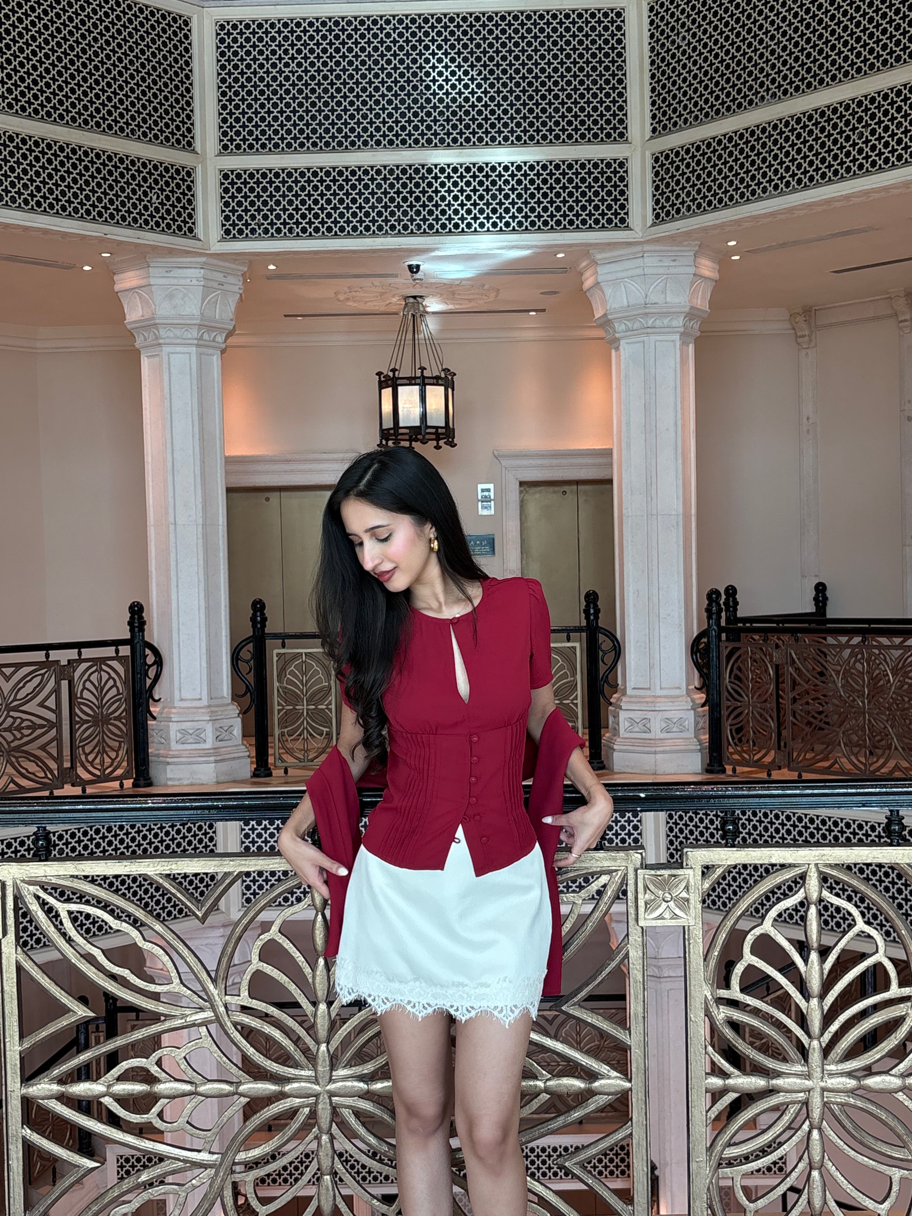 Sylvie Top with Scarf in Crimson