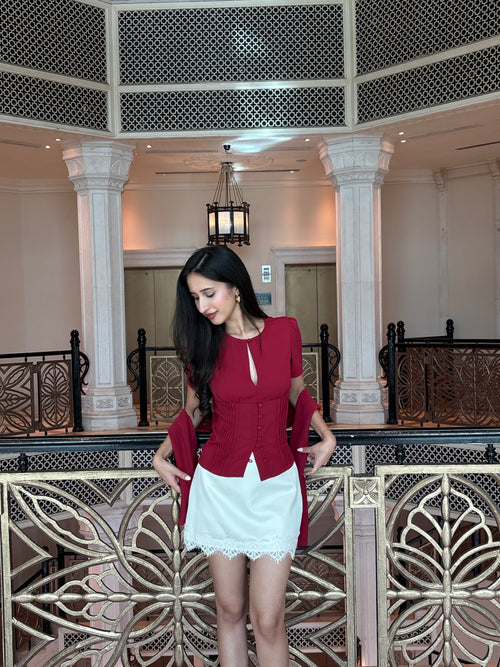 Sylvie Top with Scarf in Crimson
