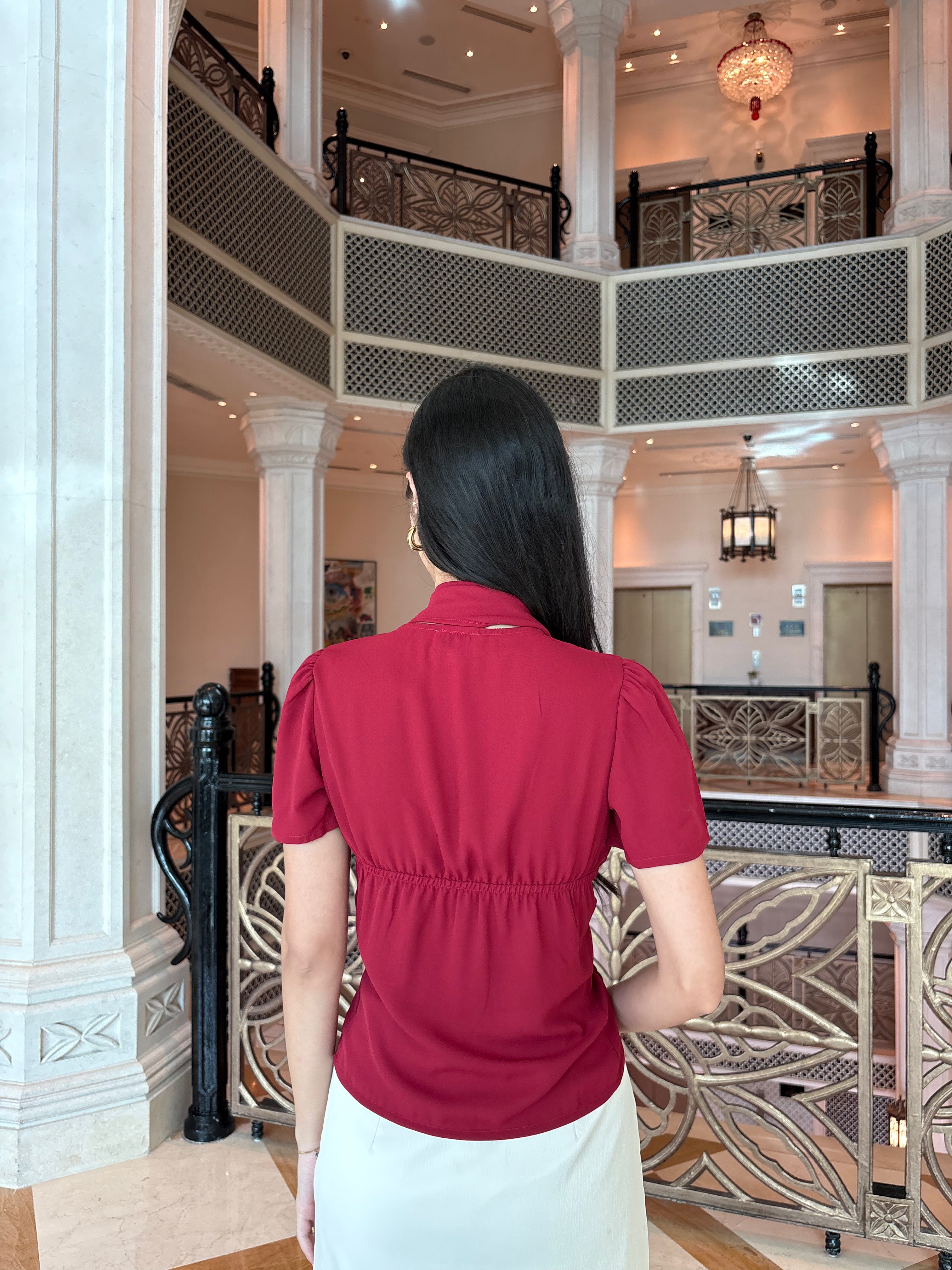 Sylvie Top with Scarf in Crimson