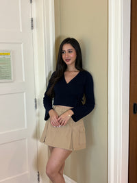 Cropped Wrap Pullover in Navy