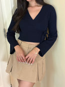 Cropped Wrap Pullover in Navy