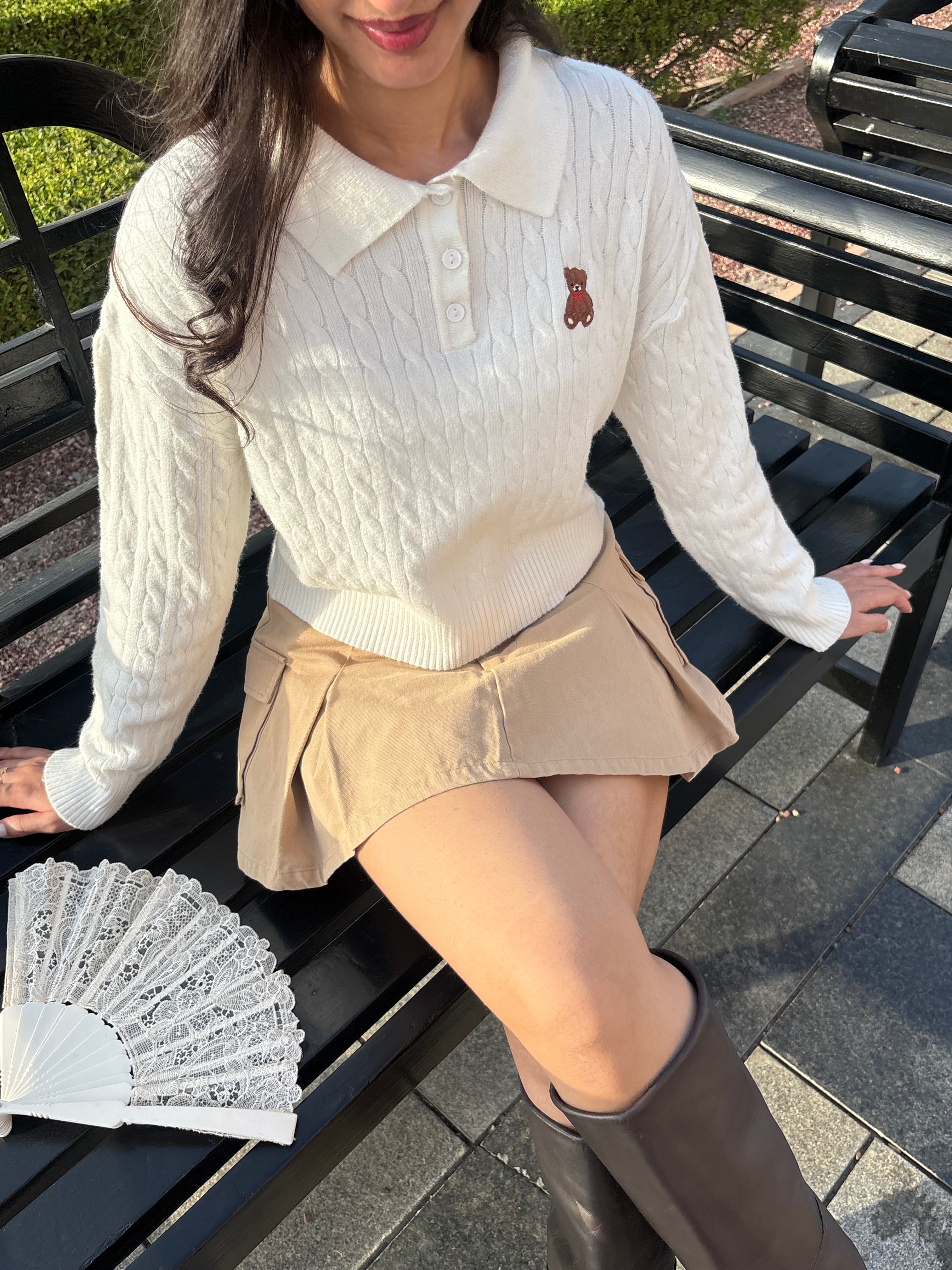 Teddy Embroidered Collared Knit
