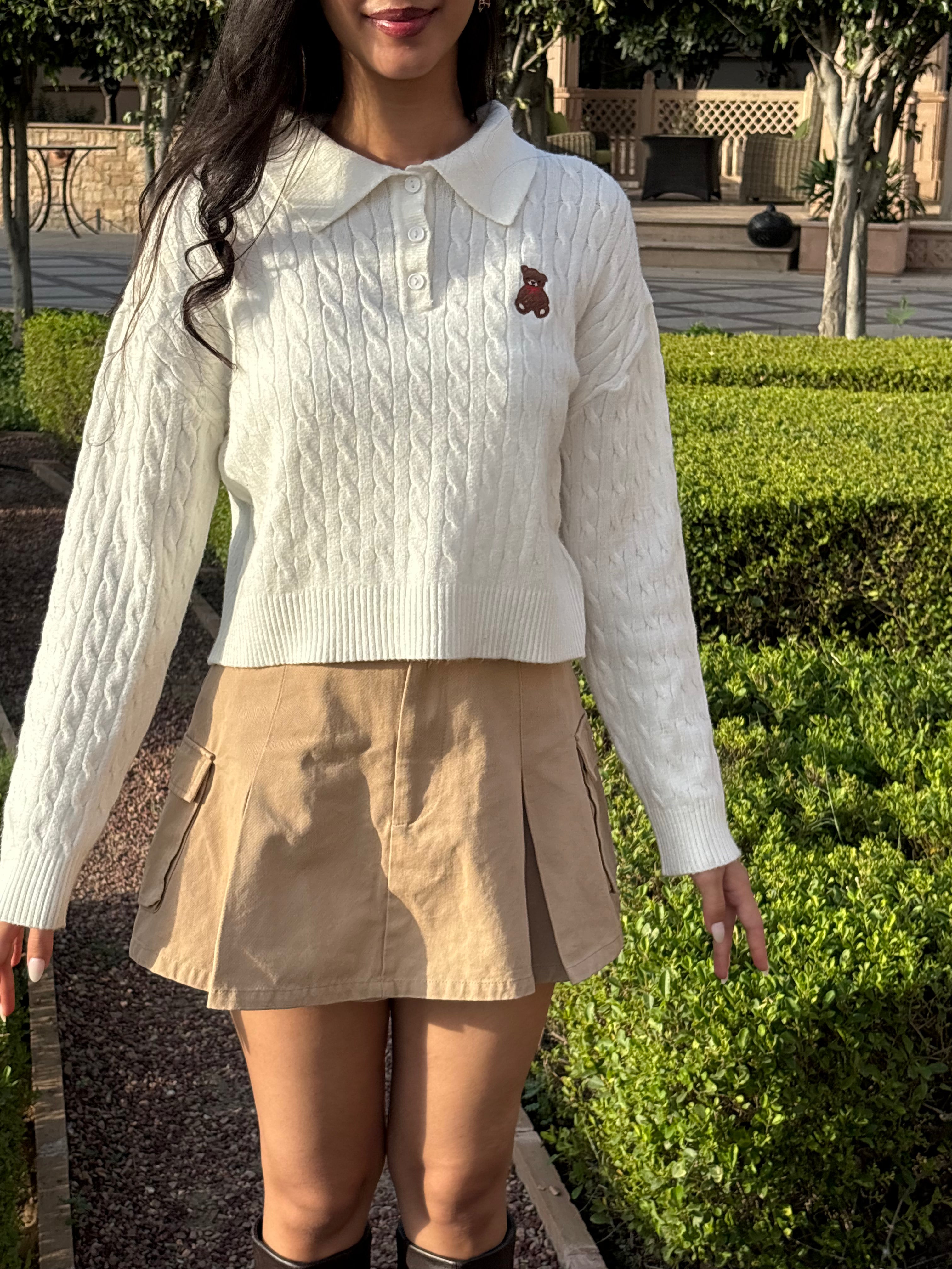 Teddy Embroidered Collared Knit