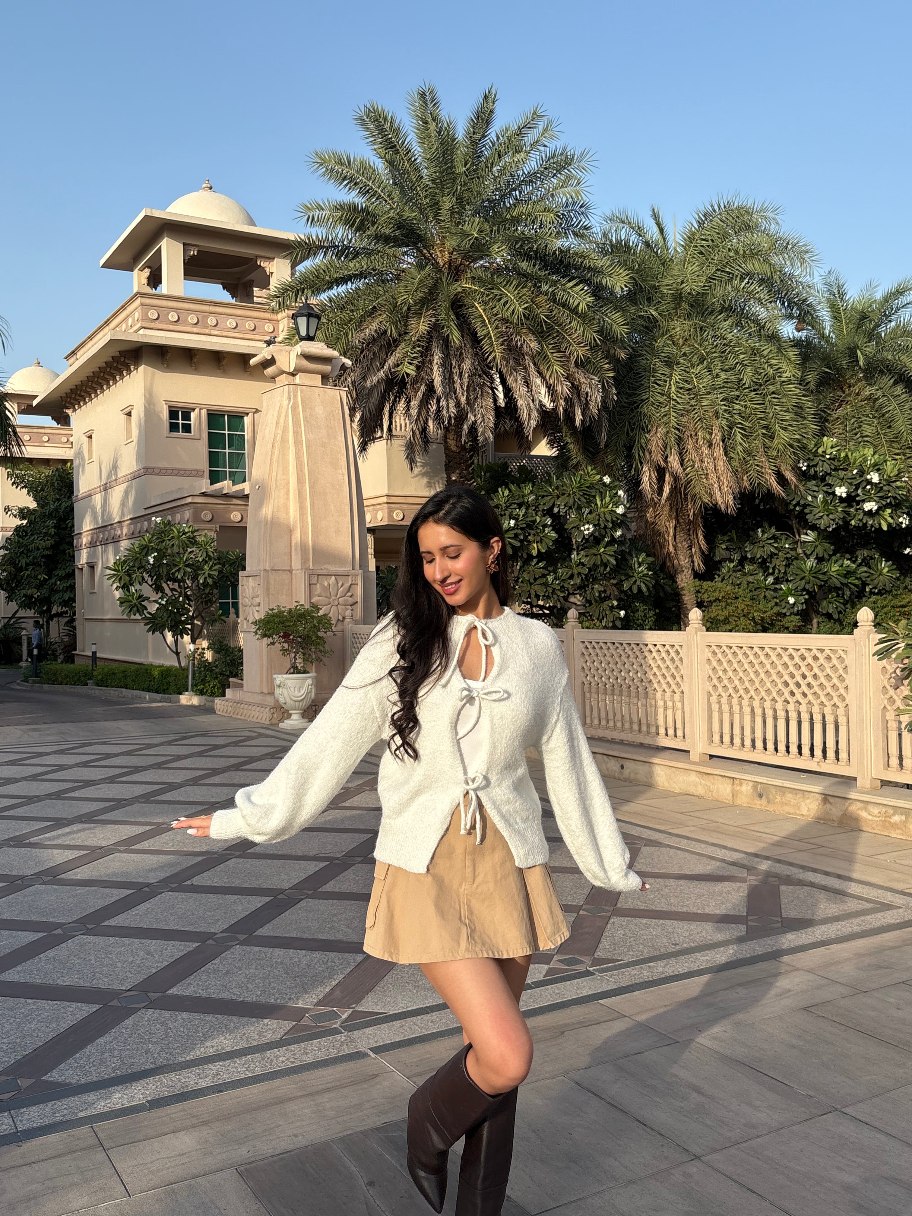 Cozy Tie-Up Cardigan in Cream