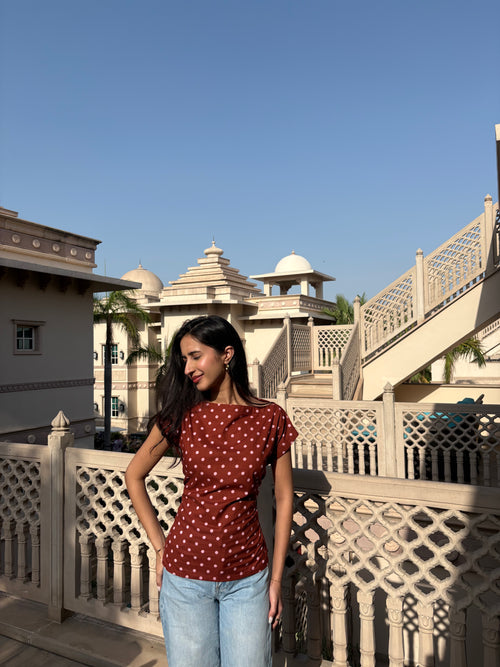 Lizzie Top in Brown Polka Dot
