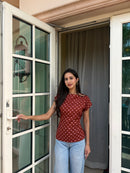 Lizzie Top in Brown Polka Dot