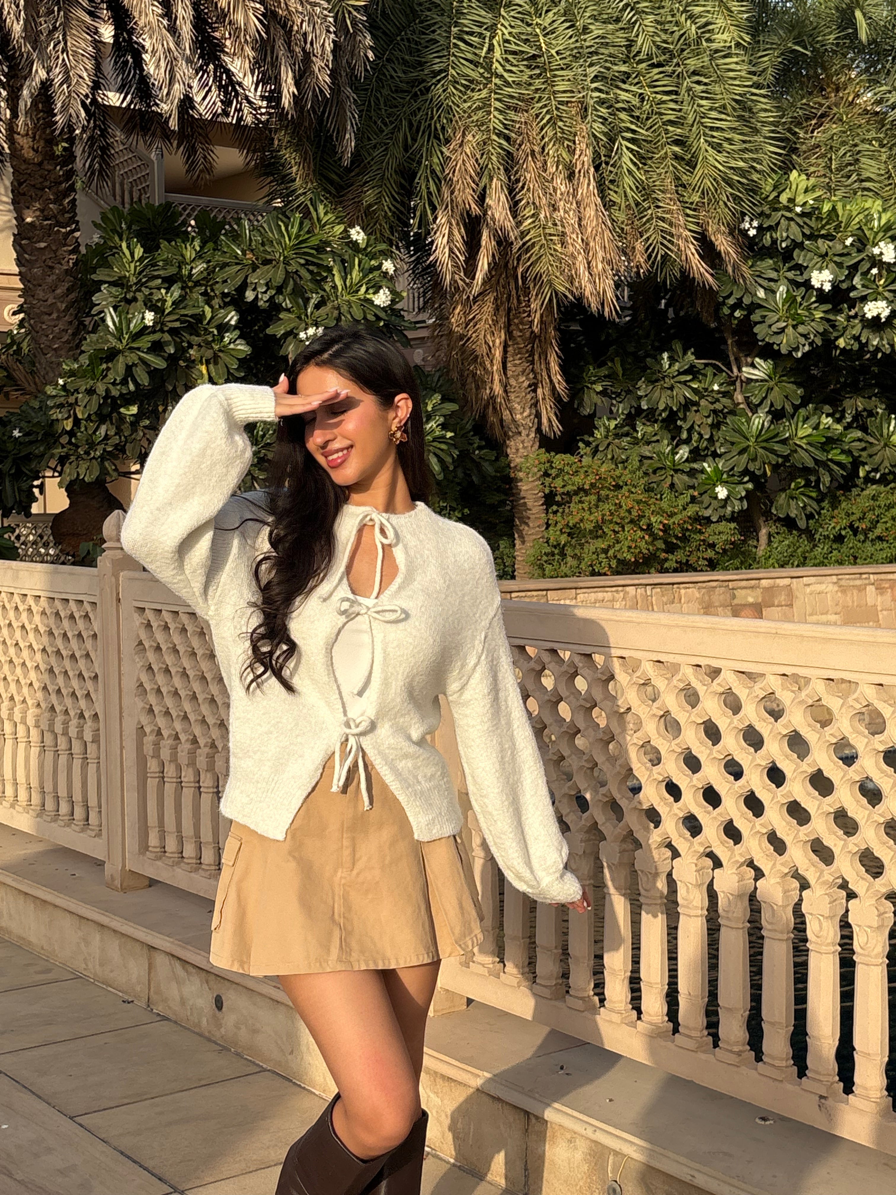Cozy Tie-Up Cardigan in Cream