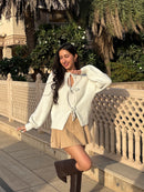 Cozy Tie-Up Cardigan in Cream
