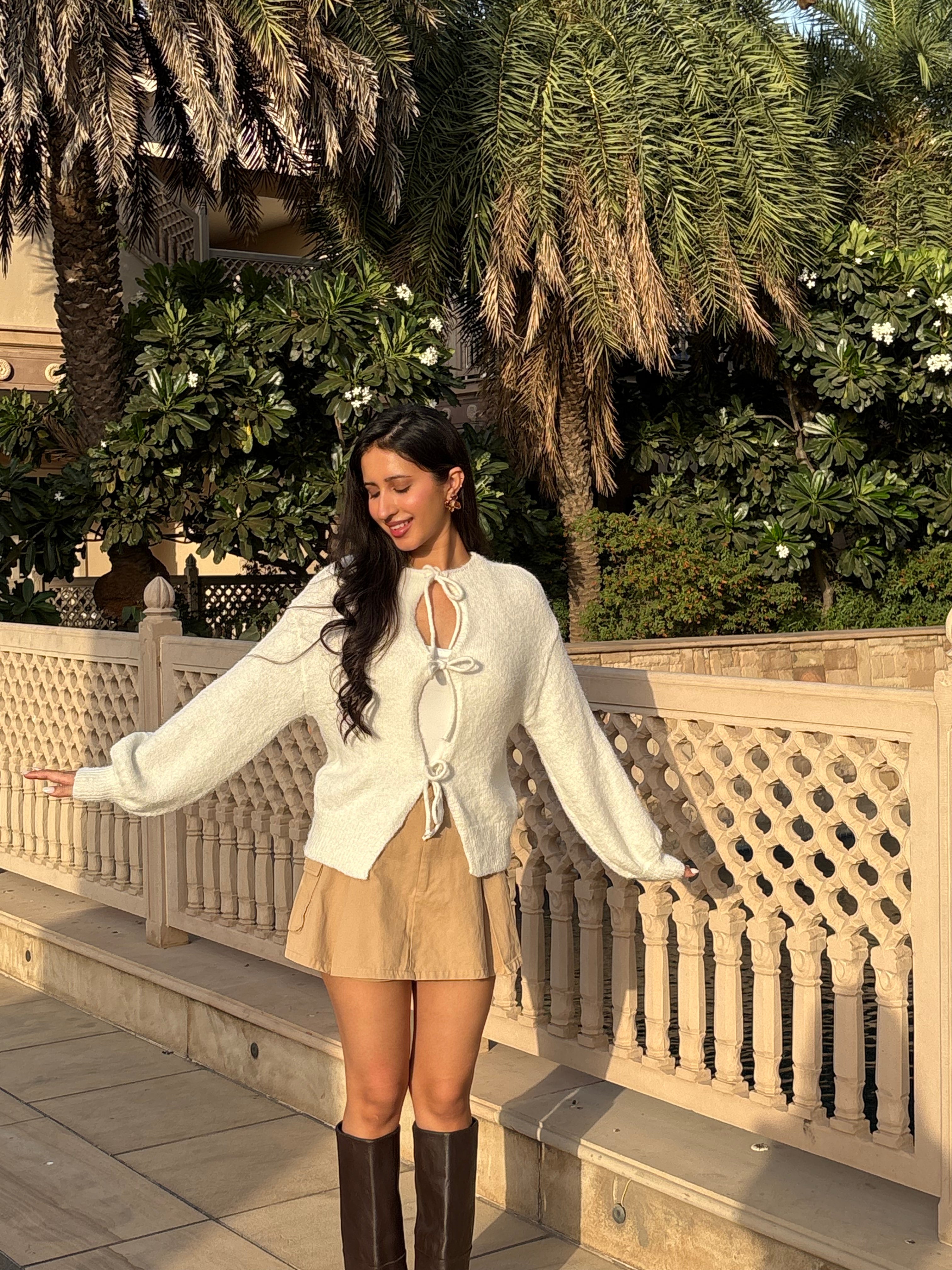 Cozy Tie-Up Cardigan in Cream