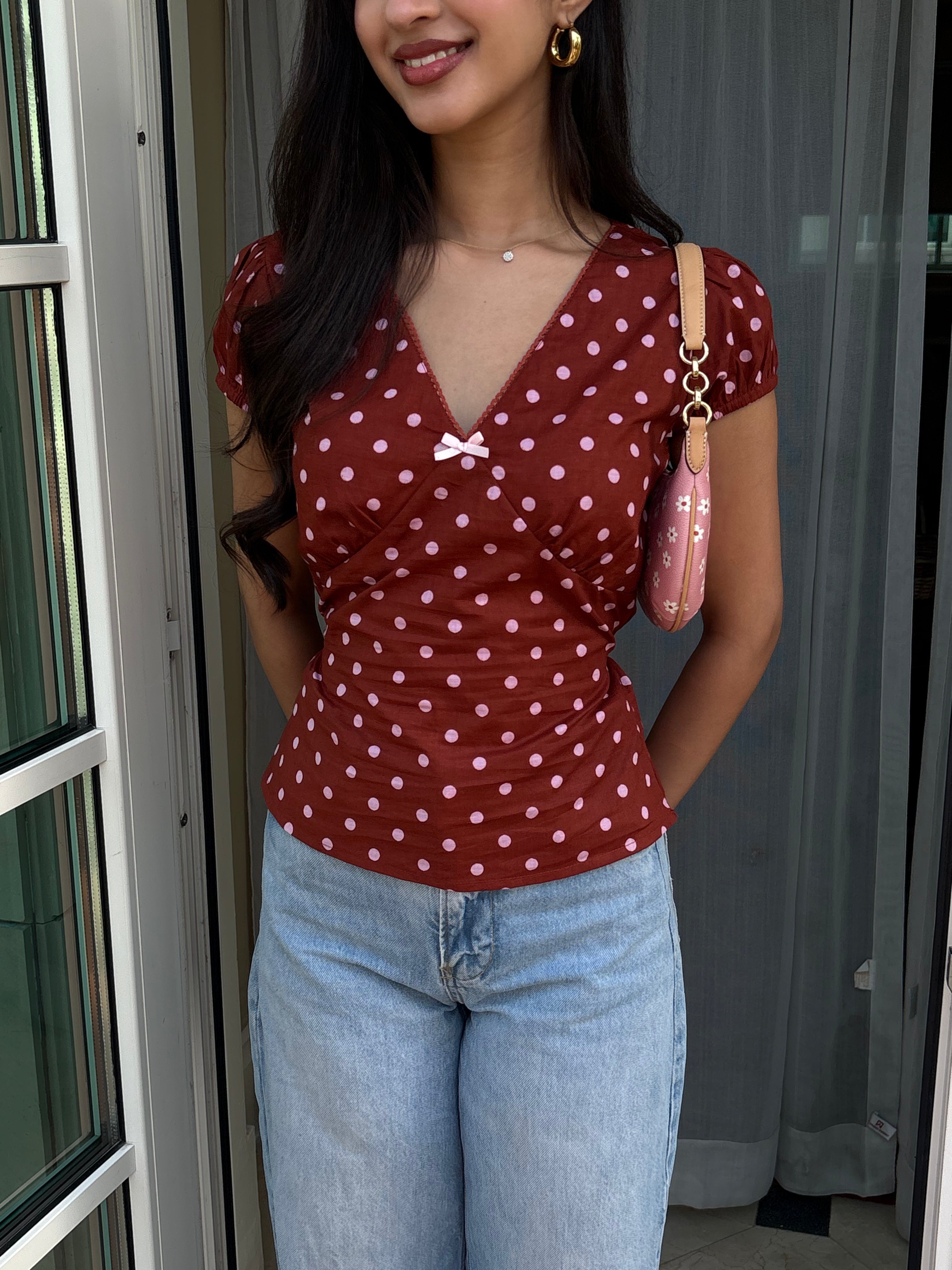 Honey Top in Brown Polka Dot