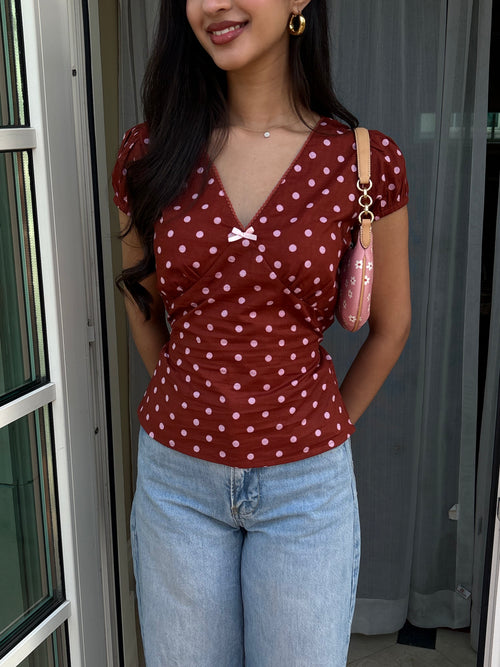 Honey Top in Brown Polka Dot