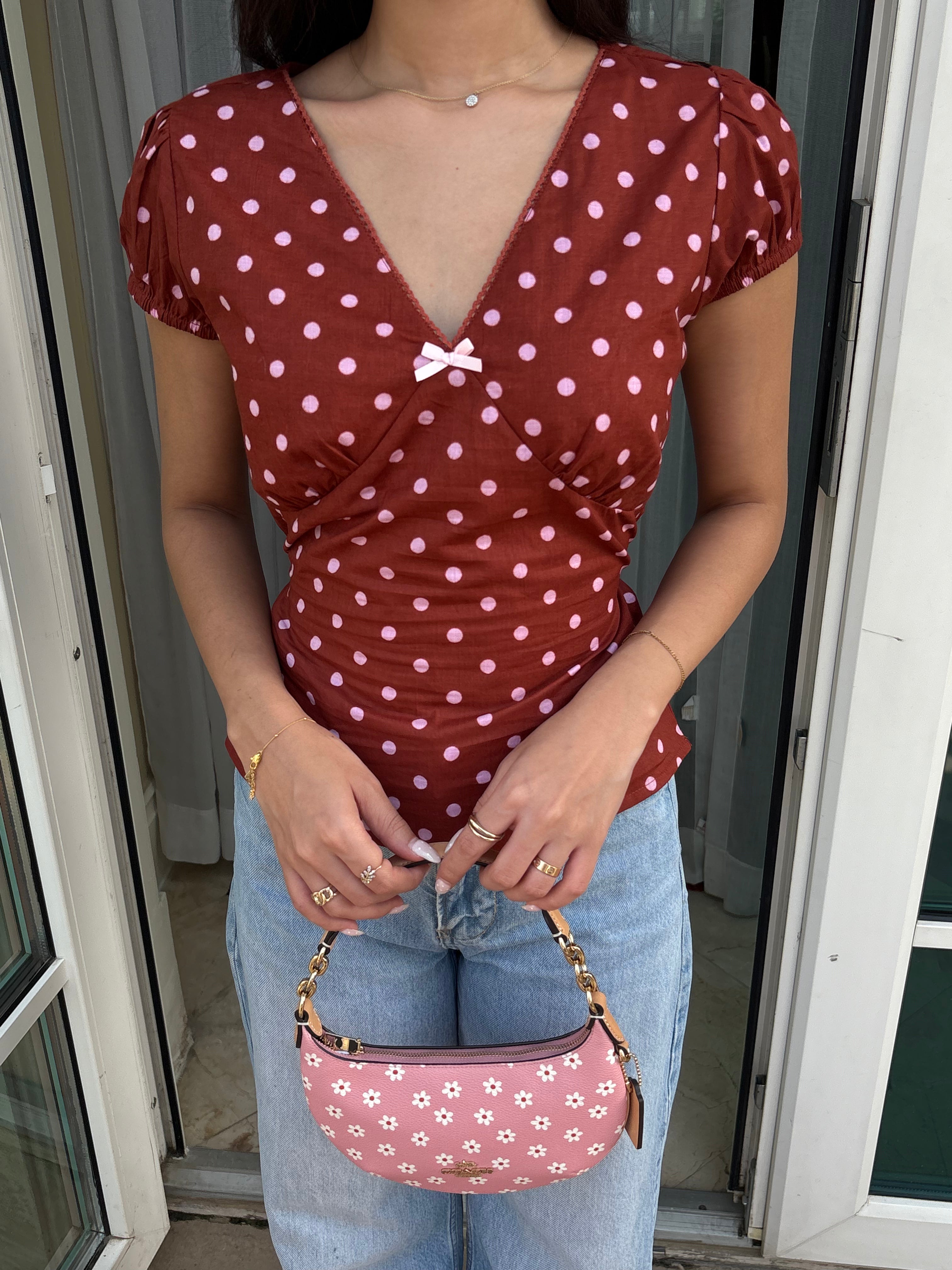 Honey Top in Brown Polka Dot