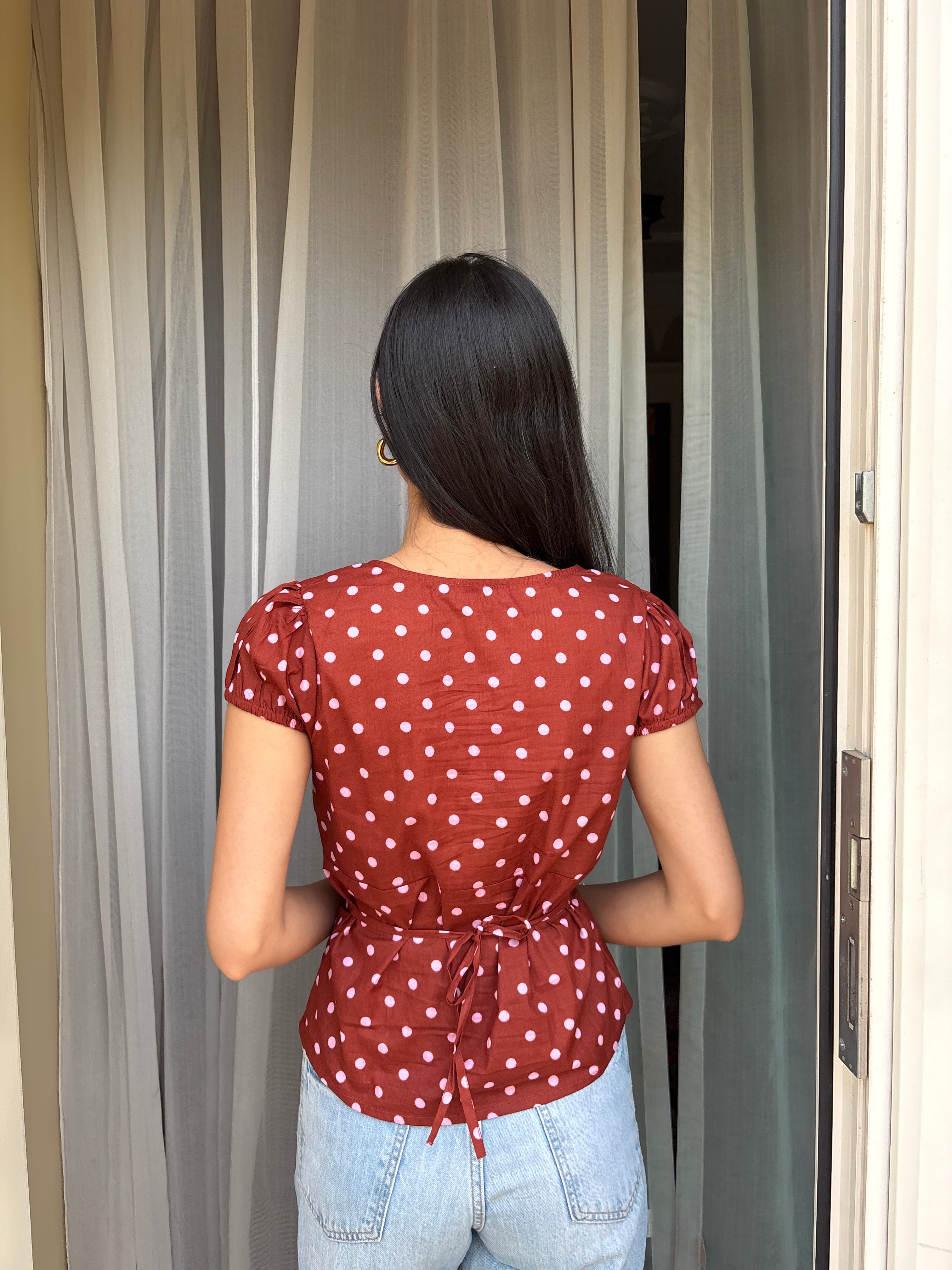 Honey Top in Brown Polka Dot