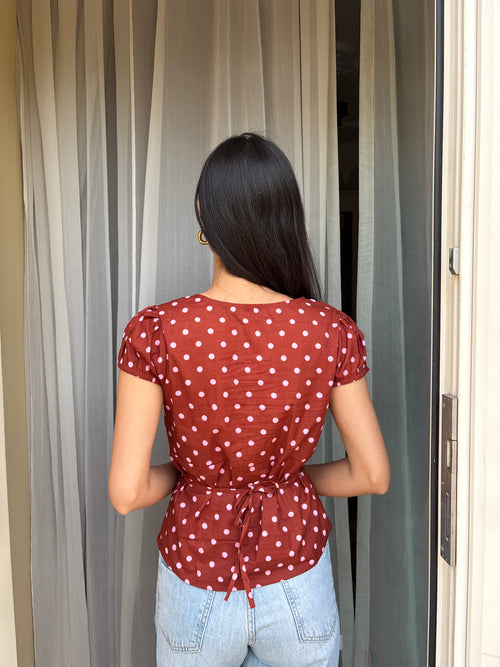 Honey Top in Brown Polka Dot