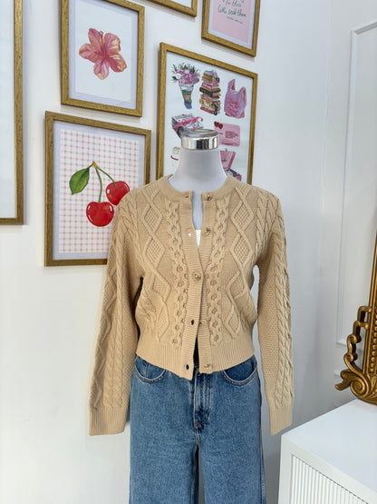 Emily Cable Knit Cardigan in Beige (S-M)