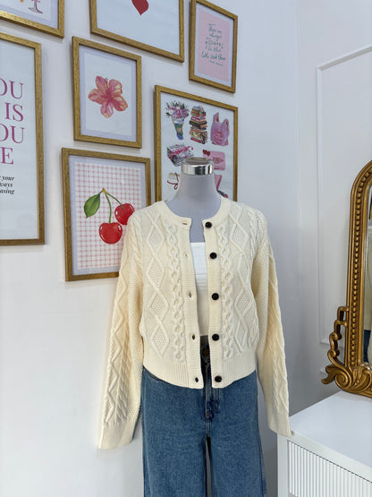 Emily Cable Knit Cardigan in Cream (M-XL)