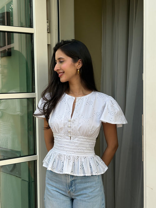 Vivienne Top in White Eyelet