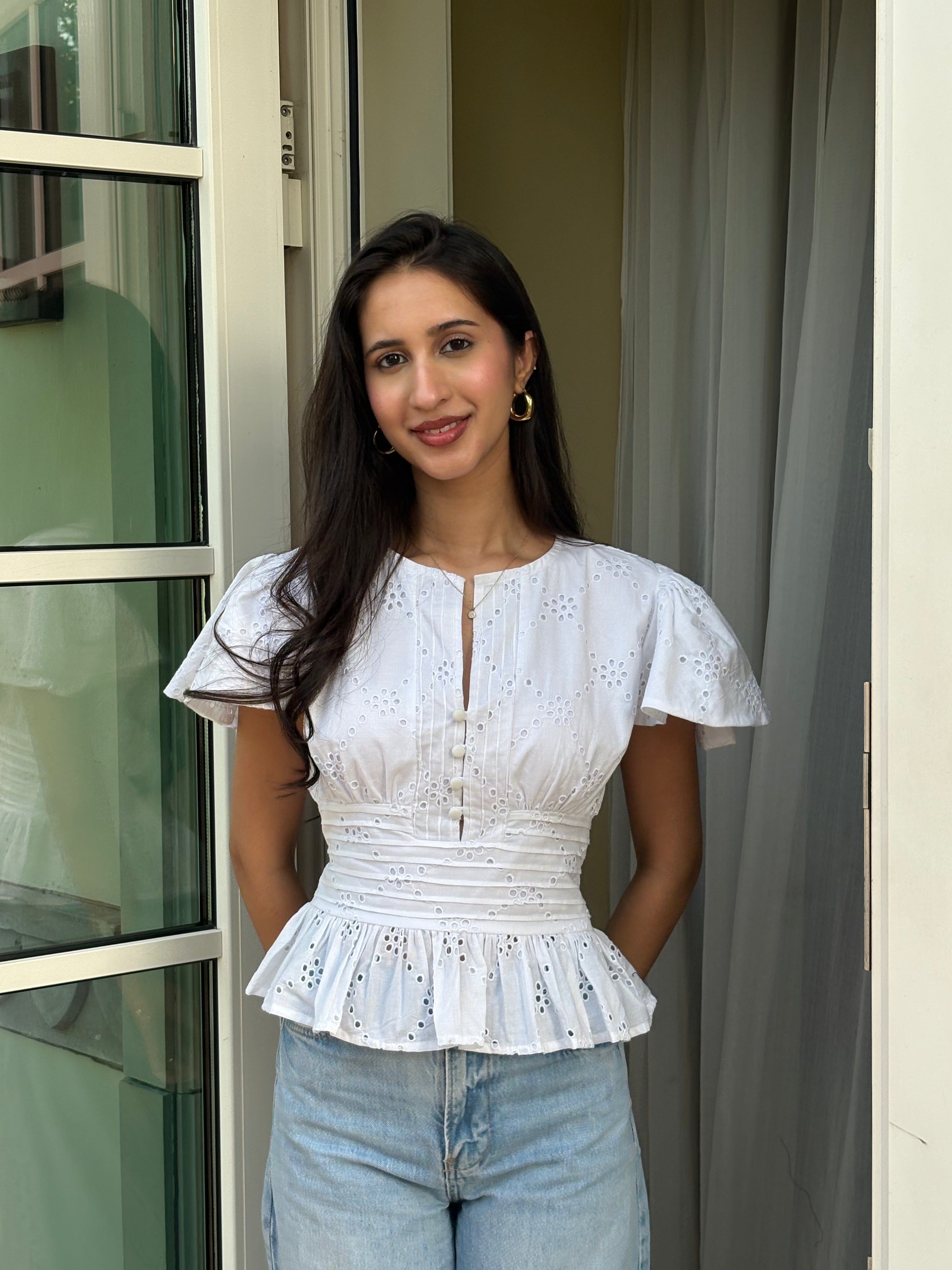 Vivienne Top in White Eyelet