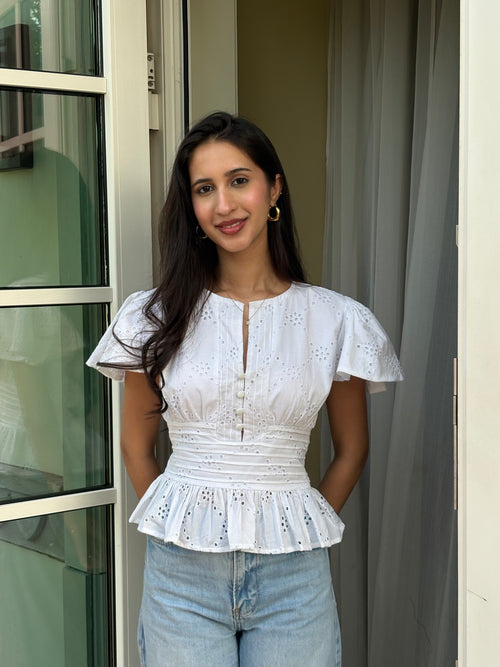 Vivienne Top in White Eyelet