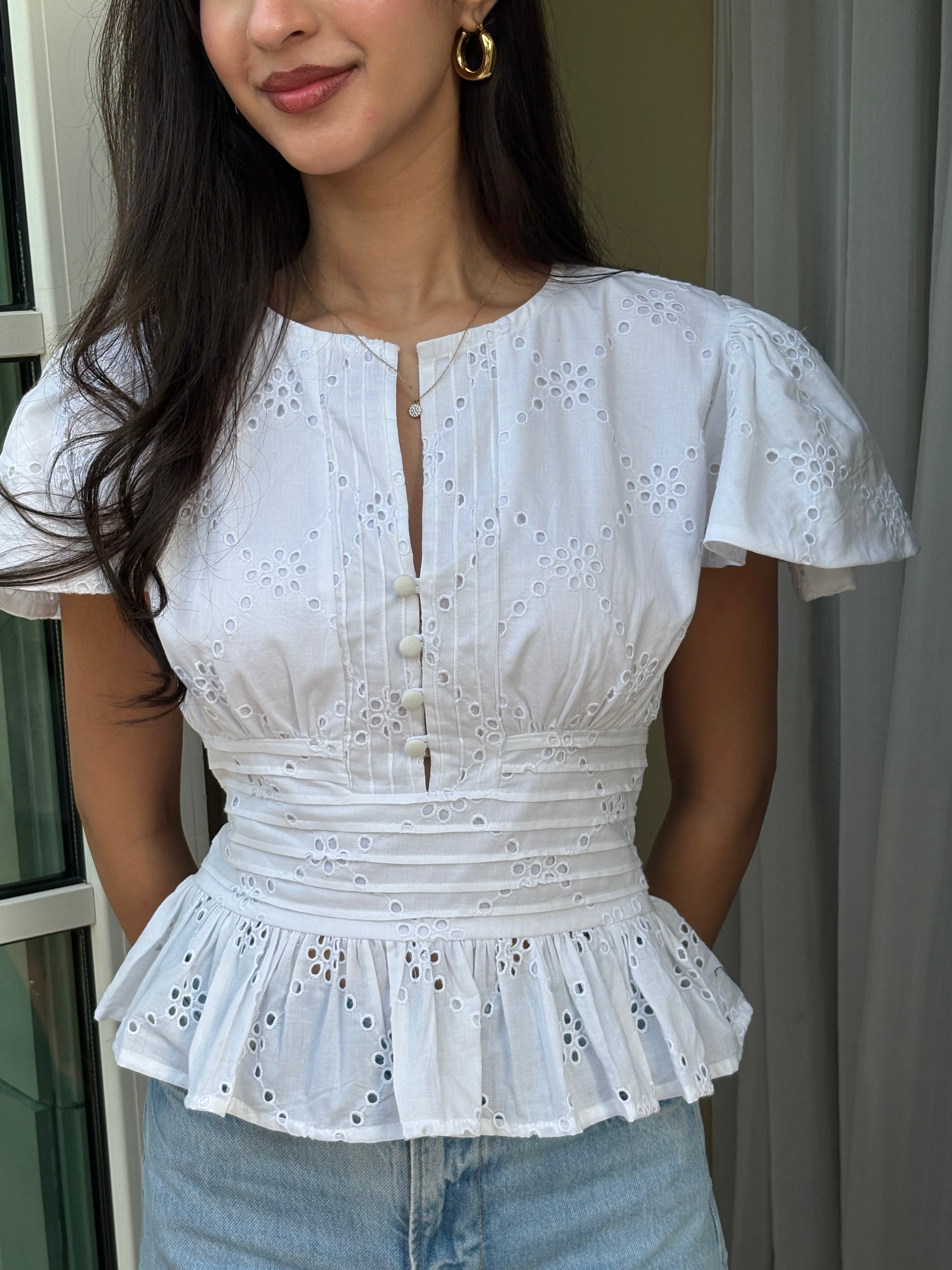 Vivienne Top in White Eyelet
