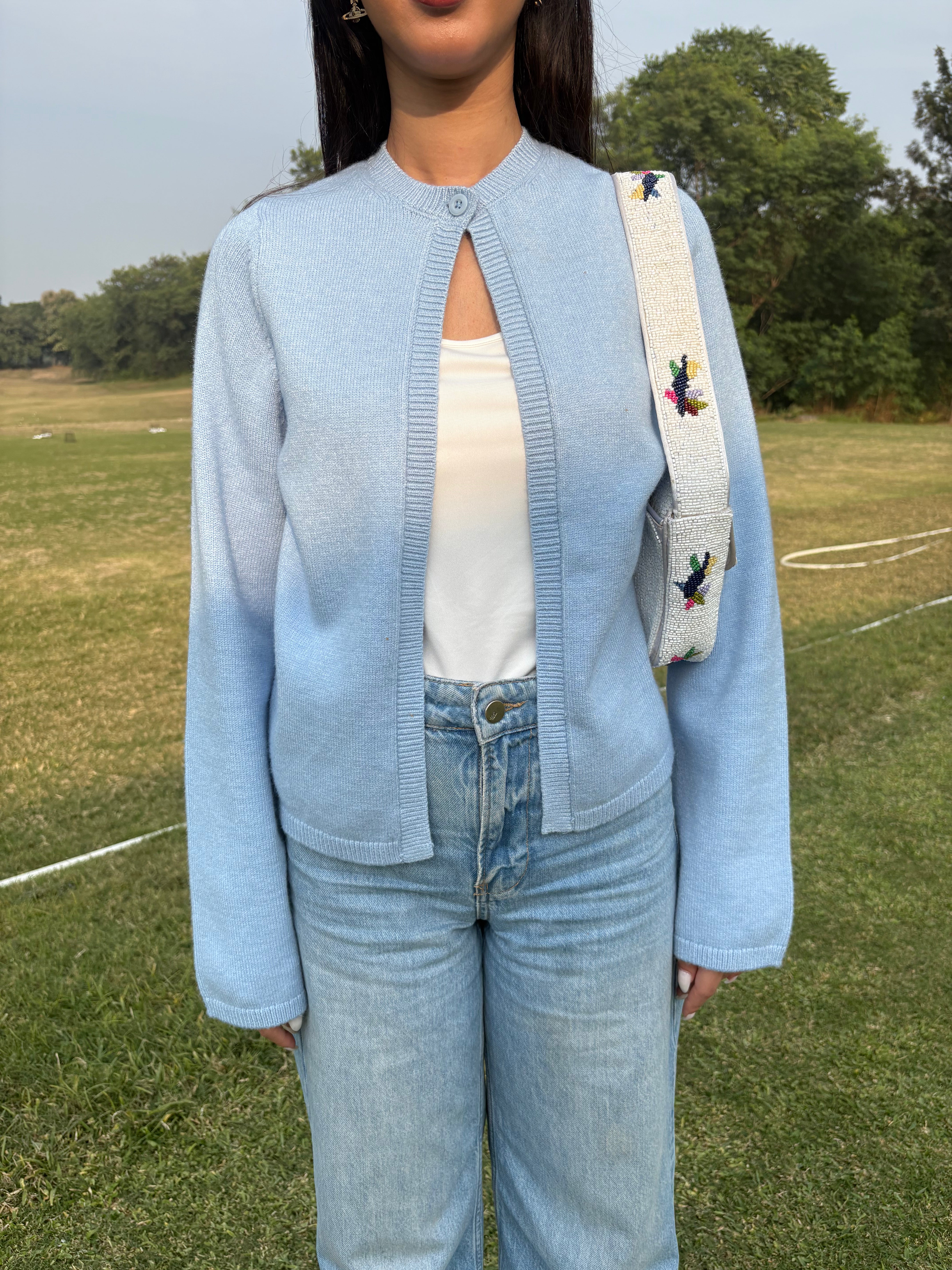 Matilda Single Button Cardigan in Blue