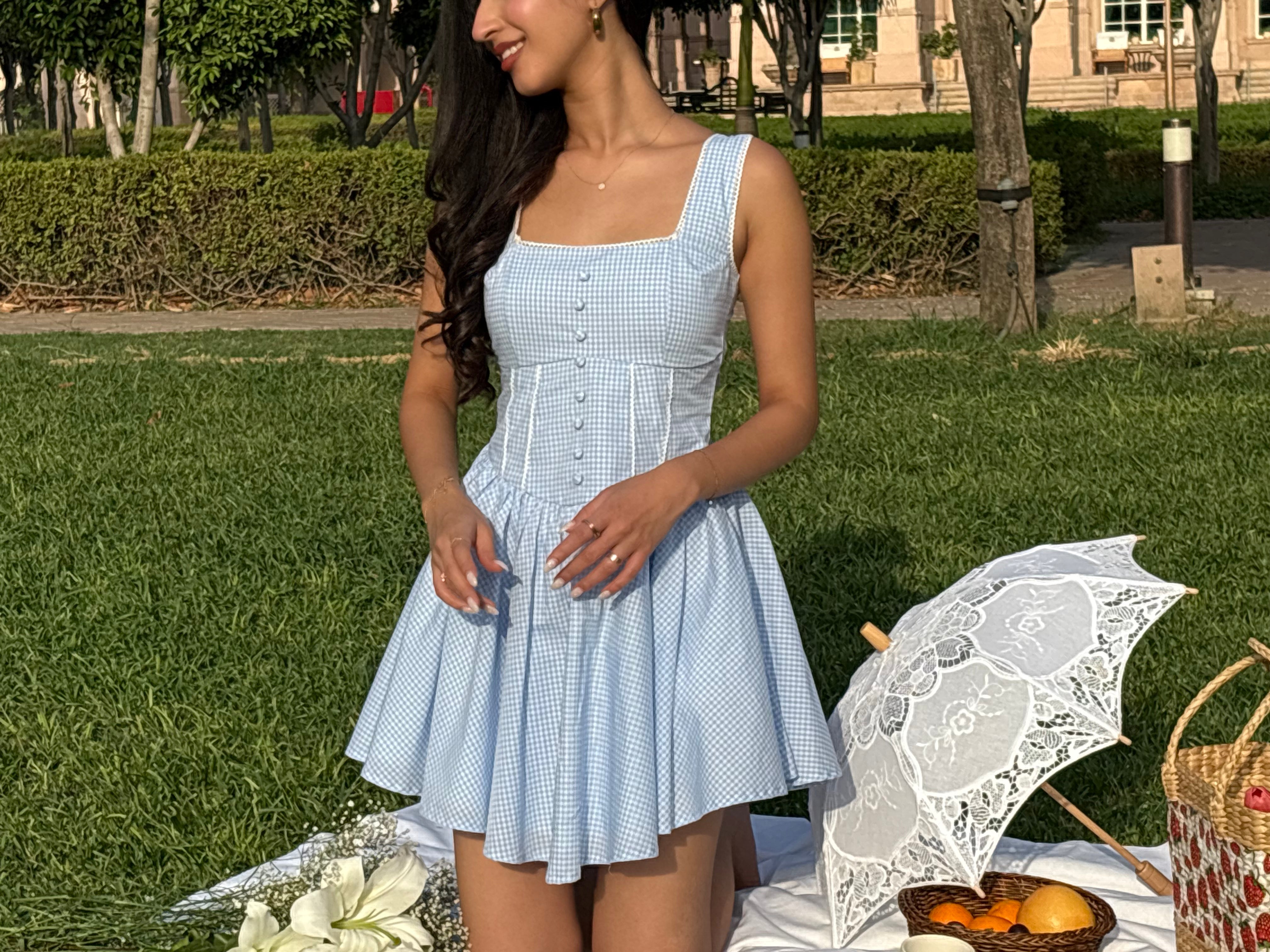 Aurora Princess Dress in Blue Gingham