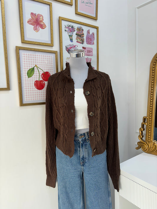 Estelle Cable Knit Cardigan in Brown (M-2XL)