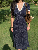 Eleanor Dress in Navy Polka Dot