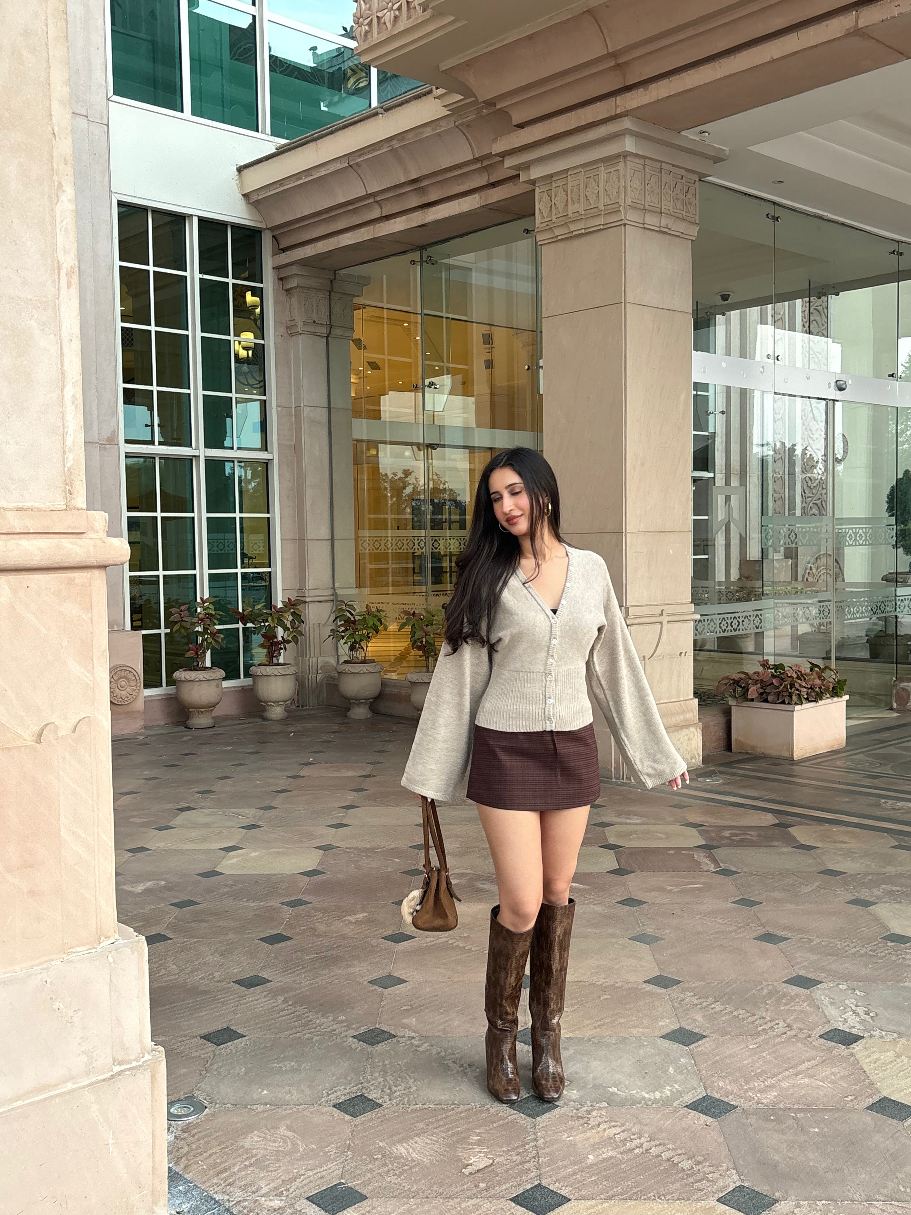 Amelie Cinched Cardigan in Beige