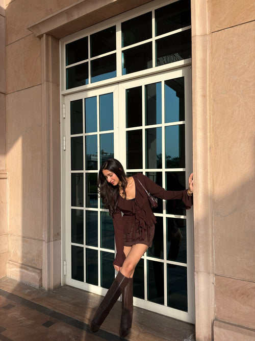 Juliette Ruffle Top in Brown