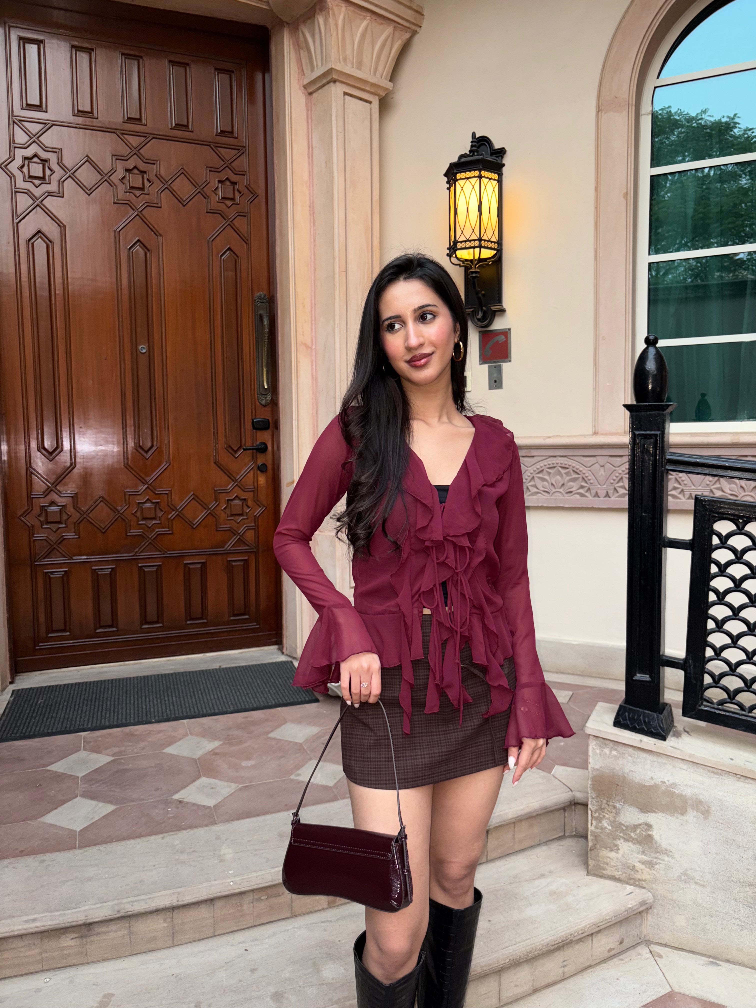 Juliette Ruffle Top in Burgundy