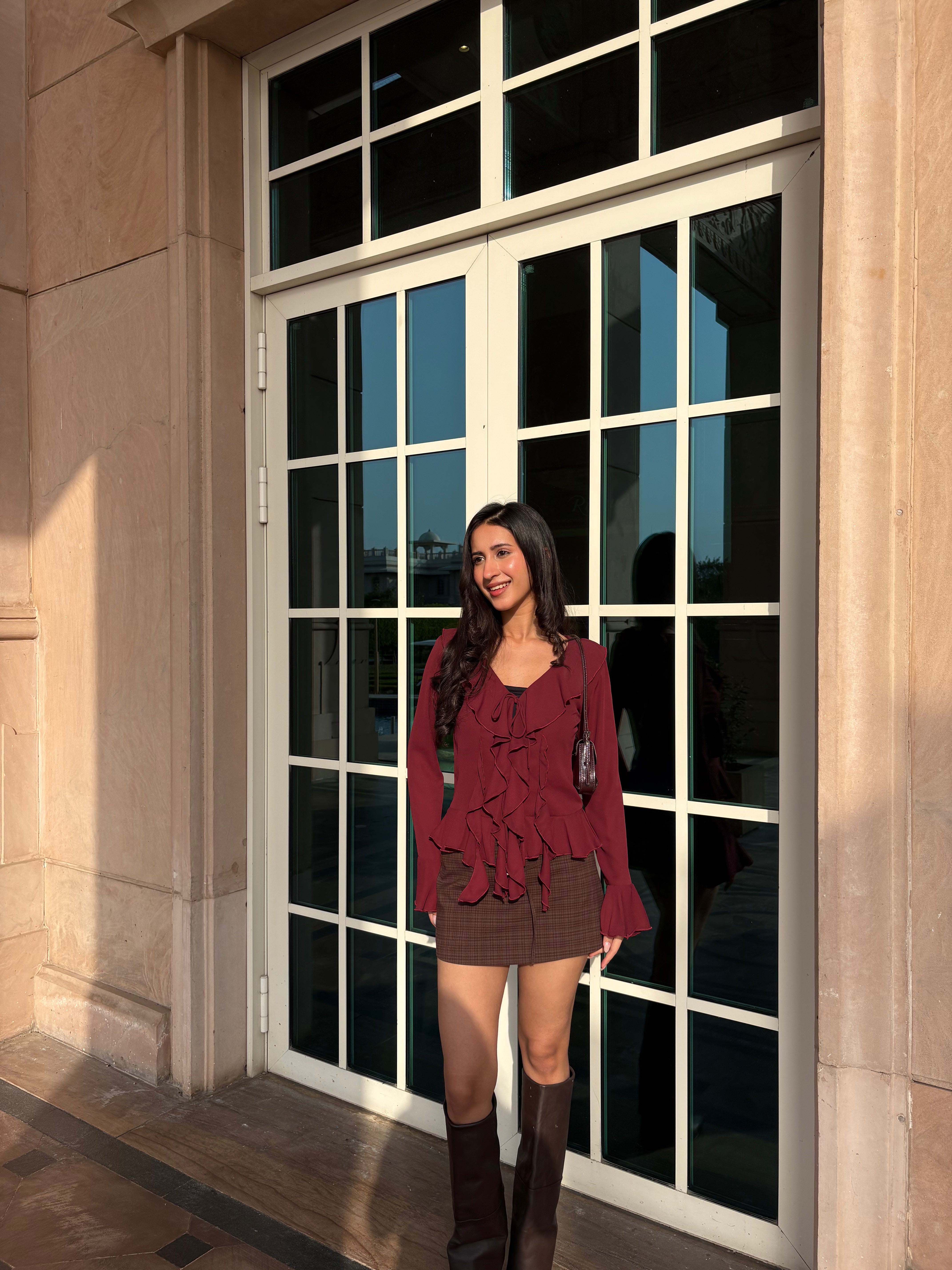 Juliette Ruffle Top in Burgundy